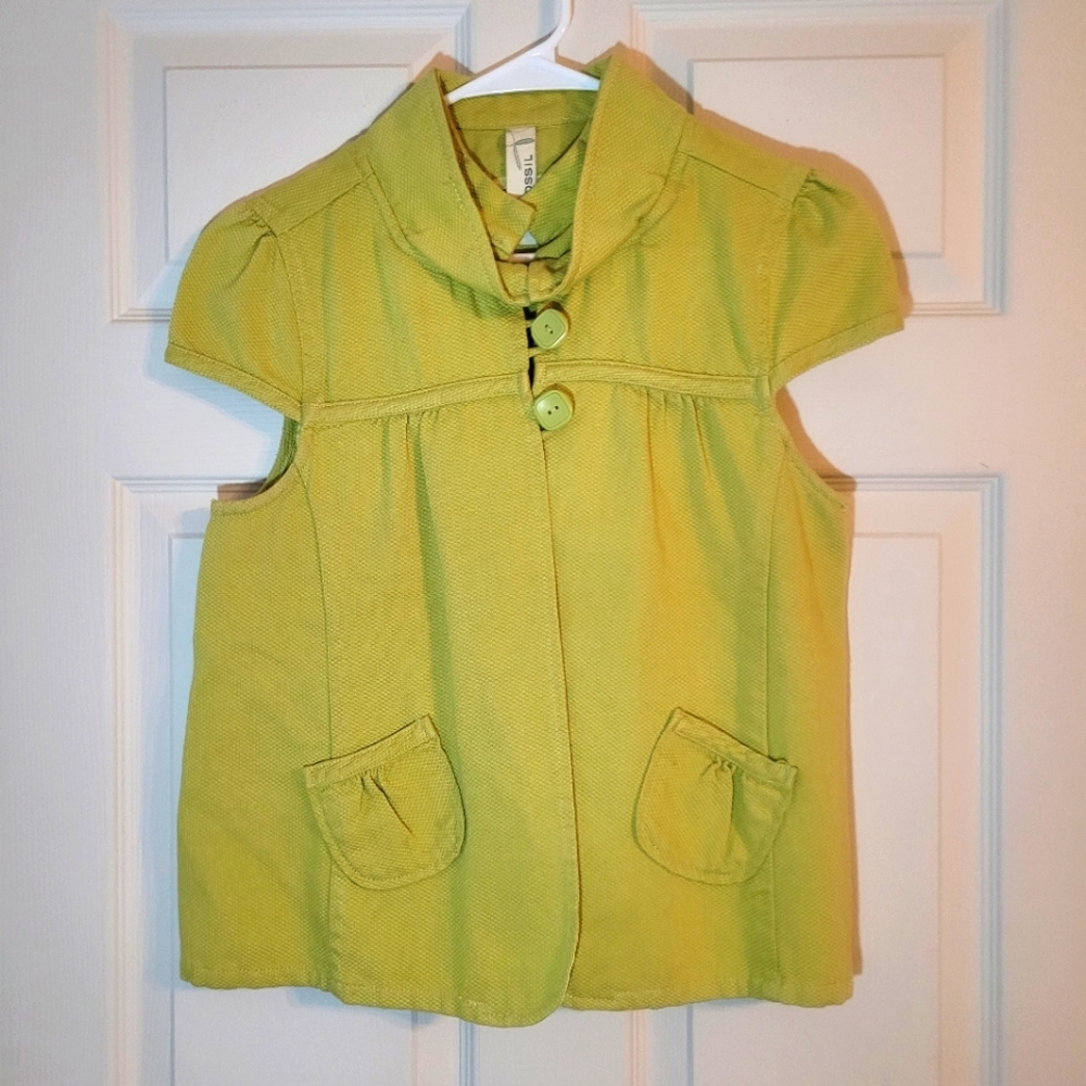 FOSSIL Double Collar Collar Cap Sleeve Charteuse Jacket Sz Medium